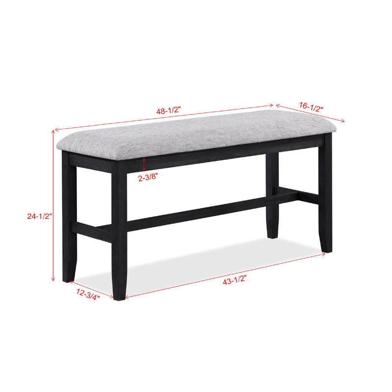 Style Counter Height Bench In Grey Upholstery - Black/gray Solid Wood Dining Furniture Transitional