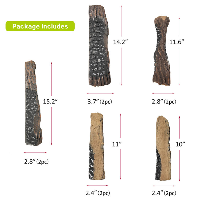 Grand ensemble de bûches empilables en bois 10 pièces, ensemble de bûches décoratives en céramique pour l'intérieur et l'extérieur