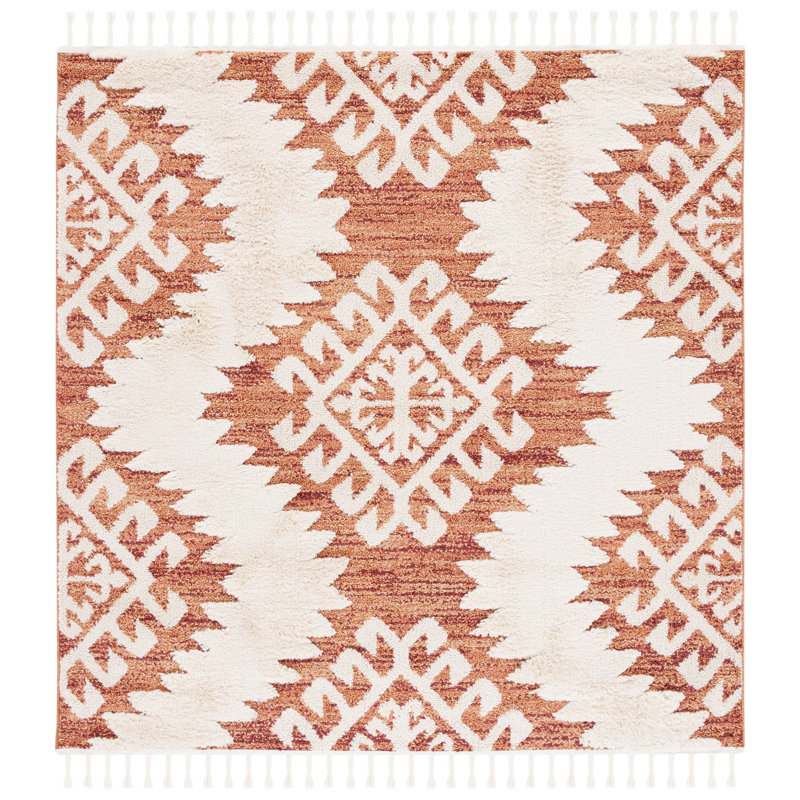 Demartino Southwestern Orange/Ivory Area Rug, Square 6'7"