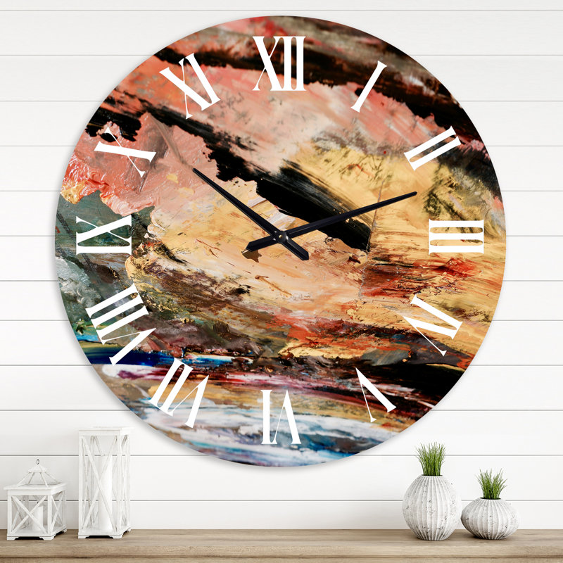 Huile sur toile texturée composition I - horloge murale moderne, Moyen
