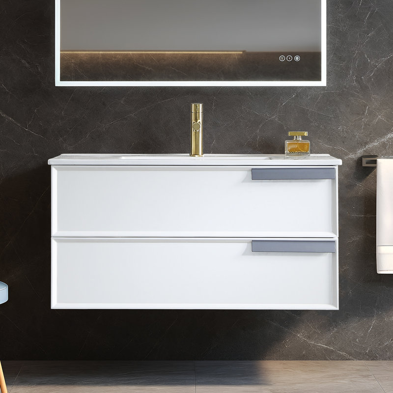 Meuble-lavabo mural simple 36 po avec lavabo, Blanc mat