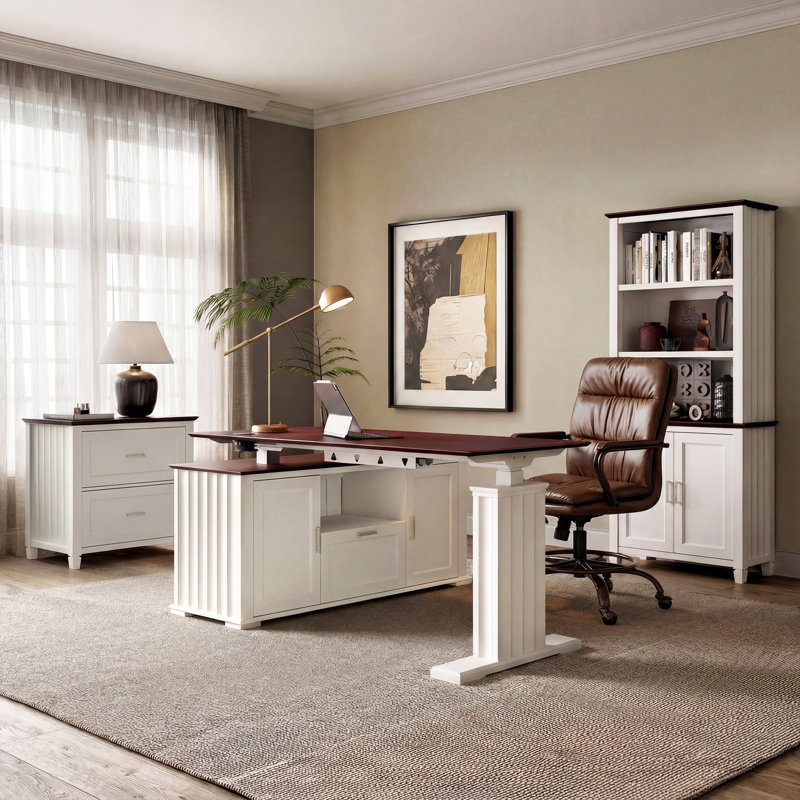 Office Furniture Set: Bookshelf + Standing L-Shaped Desk + Filing Cabinet, One-Stop Solution for an Elegant Office Space