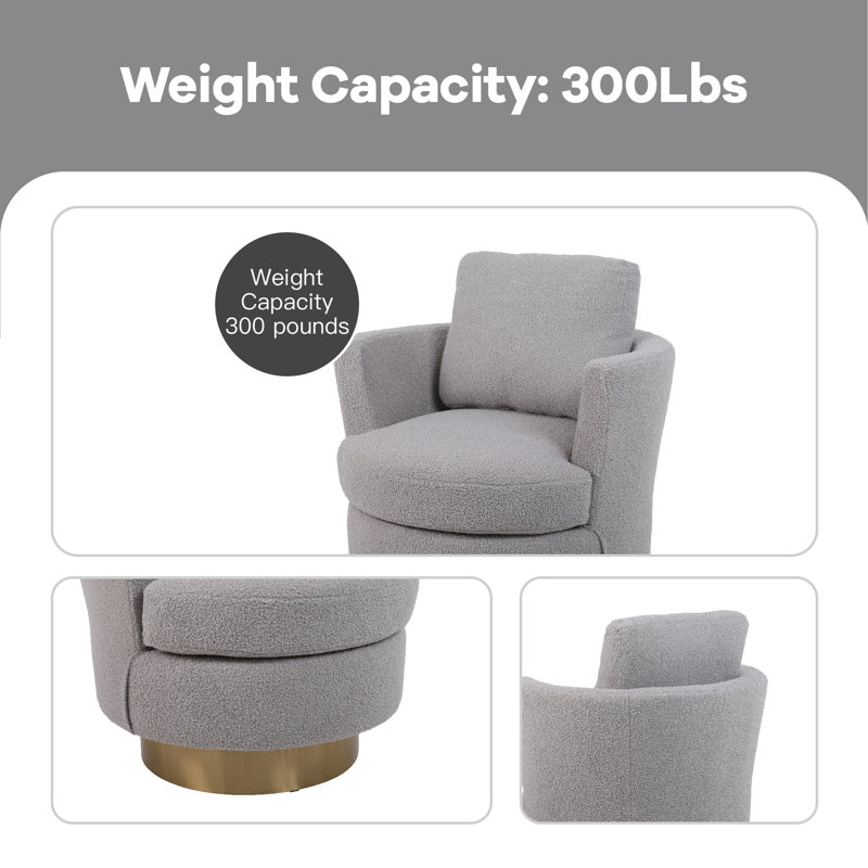 Fauteuil demi-tonneau pivotant de 29,6 po Isayiah, Fausse fourrure grise