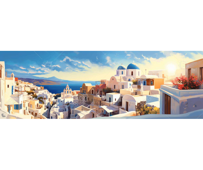 Toile haute vue de Santorini | Illustration de décoration côtière