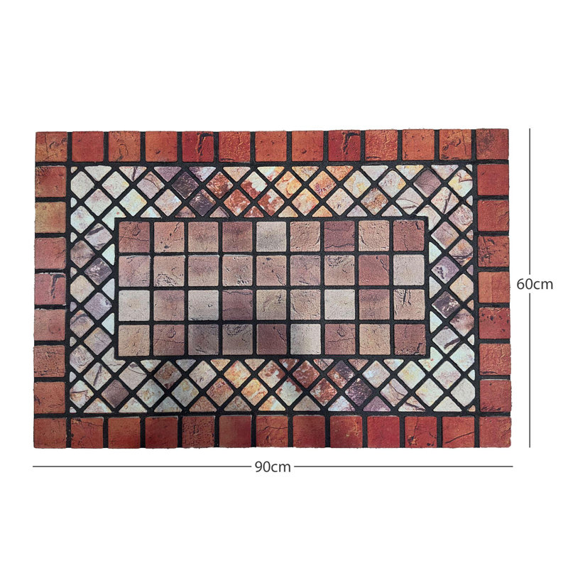Recycled Rubber Elegant Tile Doormat, Red Border