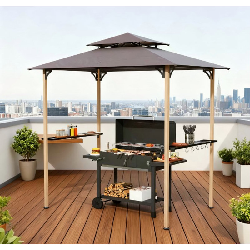 Abri de barbecue à deux niveaux pour barbecue, abri de barbecue avec tablettes latérales et crochets