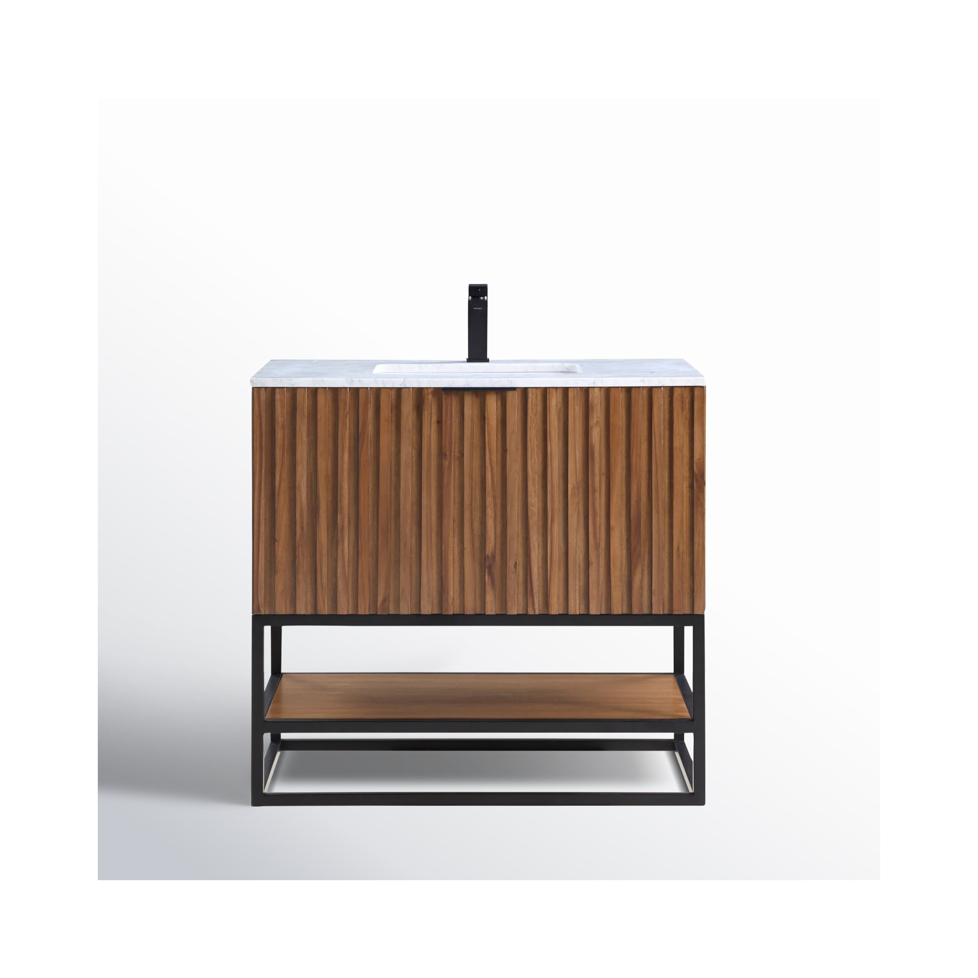 Terra 36'' Single Bathroom Vanity, Carrara Marble/Single Faucet Mount, Walnut, Matte Black
