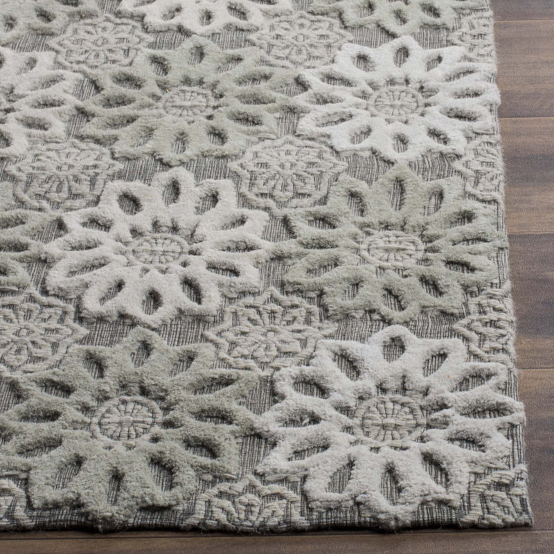 Gray and Ivory Hand-Knotted Wool Floral 4' x 6' Rug