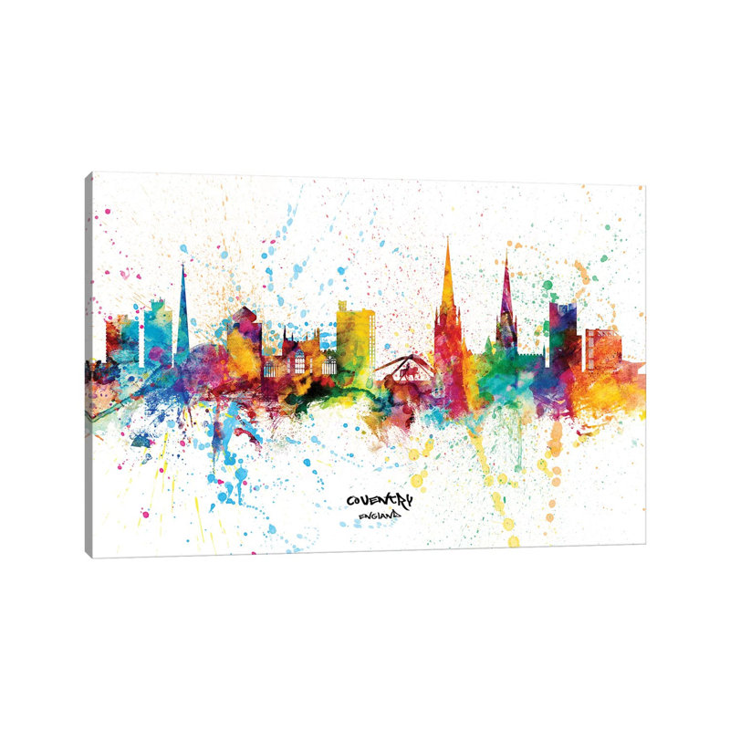 Coventry England Skyline Splash by Michael Tompsett - Wrapped Canvas Print, 20.32 cm H x 30.48 cm W