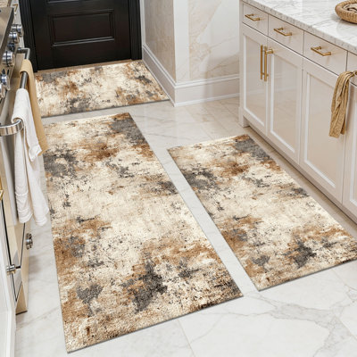 Tapis de cuisine 20 po x 32 po + 20 po x 48 po + 20 po x 59 po Tapis de cuisine à motif abstrait antidérapant 3 pièces
