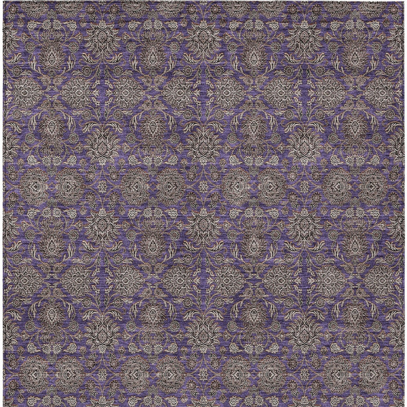 3' X 5' Purple Beige And Taupe Floral Washable Indoor Outdoor Area Rug
