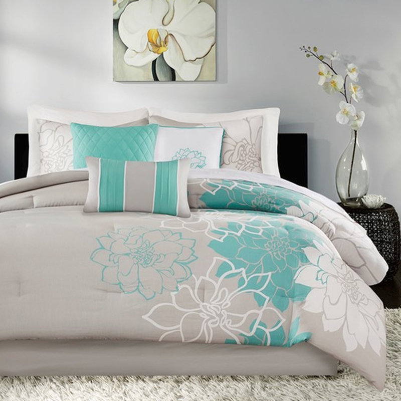 Literie pour lit très grand, coton, oreiller l 16 po x L 16 po, jupe de lit, édredon l 104 po, Turquoise