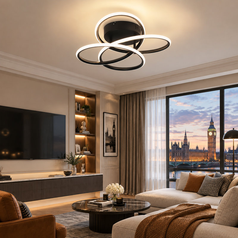 41cm Butterfly‑Shaped Dimmable LED Flush Mount, Matte Black