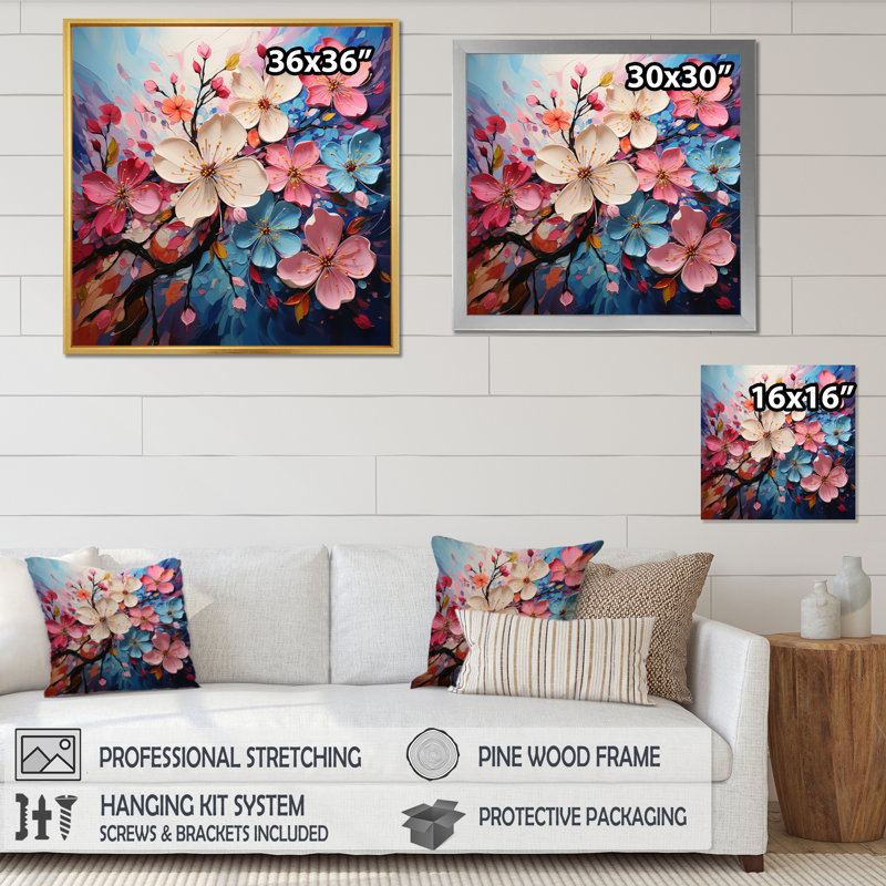 " Apple Blossom Expressionist Burst IV ", 16" H x 16" W x 1" D, Silver Single Picture Framed