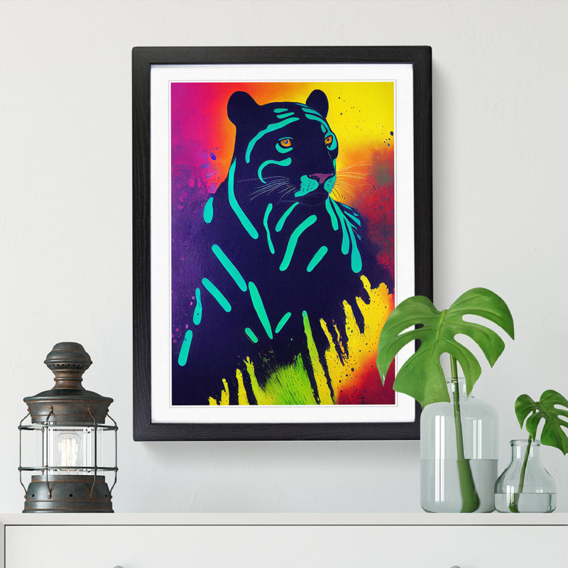 Panther Hydrodipped - Single Picture Frame Painting, 64cm H x 46cm W x 2cm D, Oak