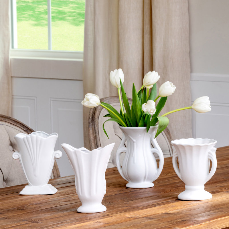 White Ceramic Vintage-Inspired Table Vase Set