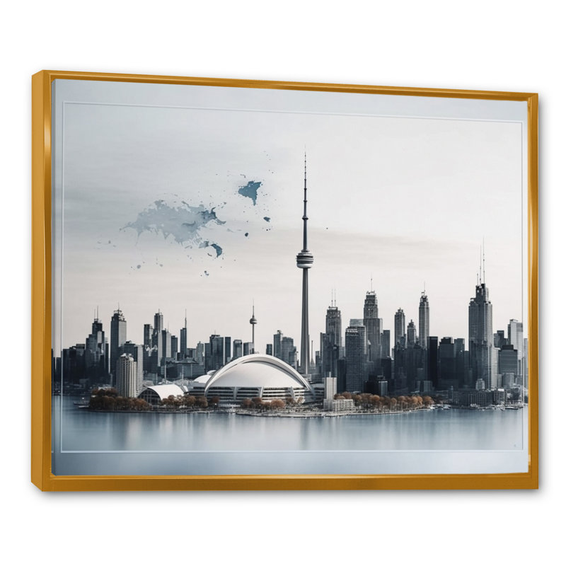 Toronto Skyline III - reproduction sur toile, L 40 po x H 30 po, Toile avec cadre flottant or
