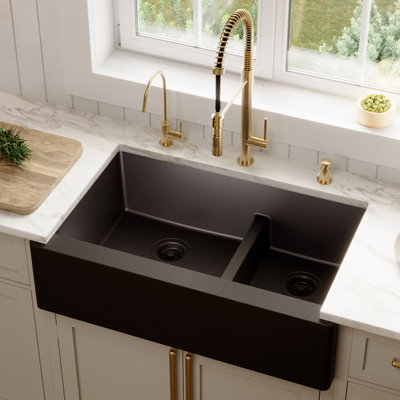 Karran Farmhouse Apron Front Quartz Composite 34'' X 21-1/4'' 60/40 Double Bowl Kitchen Sink