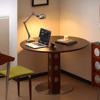 Black Round Solid Wood + Sintered Stone tabletop Dining Table
