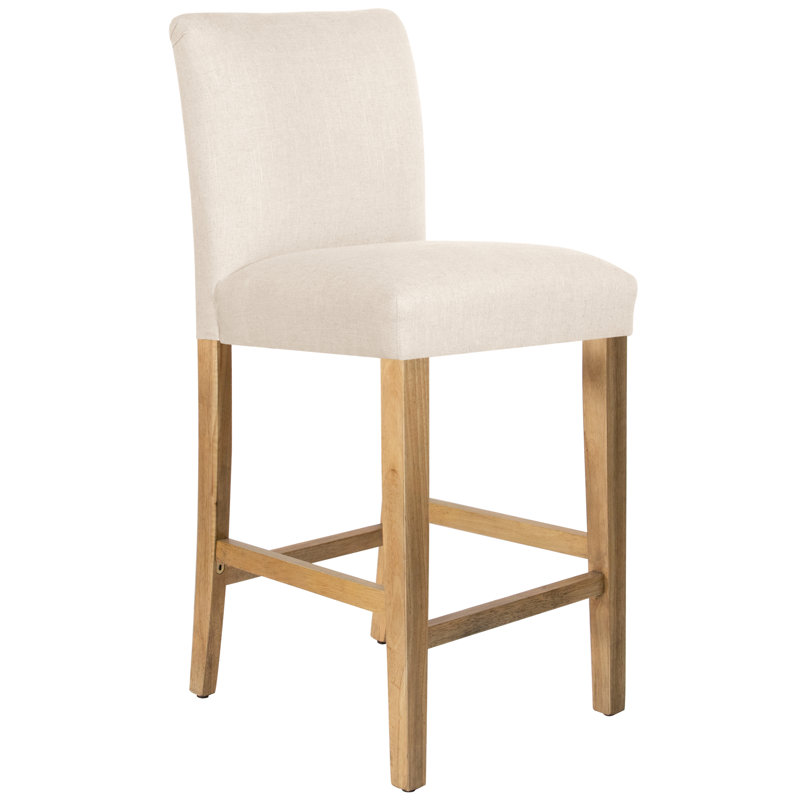 Tabouret de bar et de comptoir Hadrien, Tabouret de bar (siège d'une hauteur de 31 po), Lin classique talc, Bois naturel