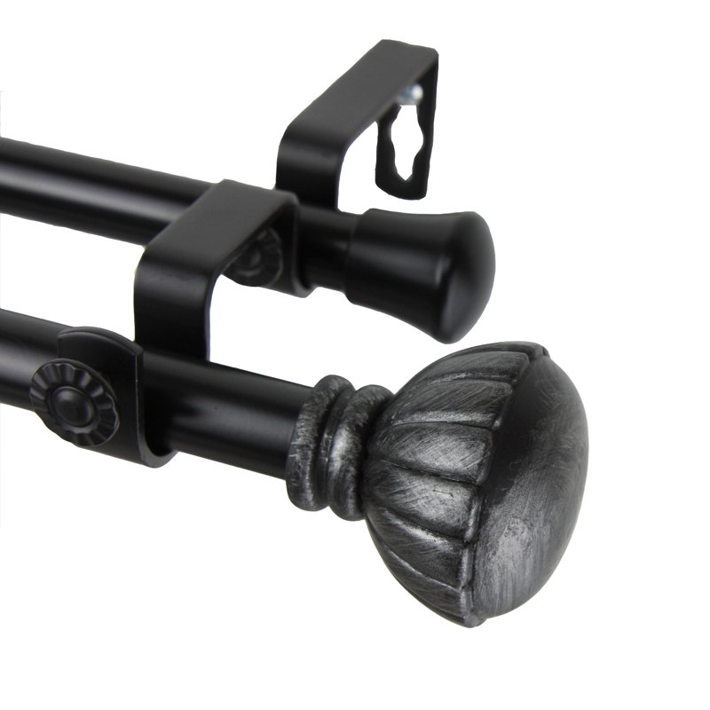 Tringle à rideaux double réglable 0,81 po Halima, Noir, l 66 à 120 po