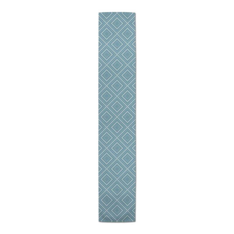 Auric Rectangle Geometric Polyester Table Runner, 72" x 16", Blue
