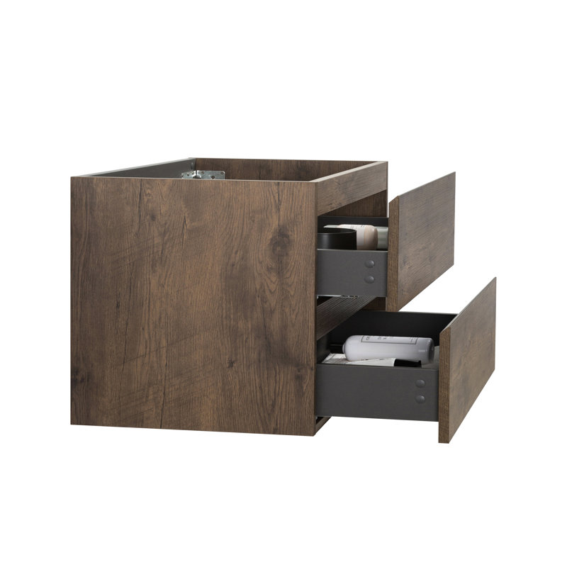 Armoire murale de couleur noyer sans vasque 36 W - 105, deux tiroirs, fermeture silencieuse, rangement, armoire à fixation moderne 105, noyer, option de rangement généreuse