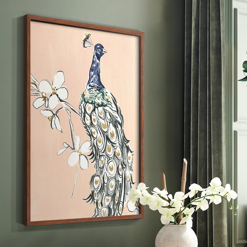 «Peacock in Gold III», reproduction encadrée - bois massif, Brun, H 20 po x l 16 po