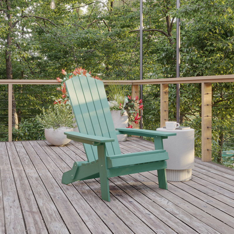 Balasi Contemporary Commercial Grade All-Weather Poly Resin Indoor/Outdoor Folding Adirondack Chair, Sea Foam