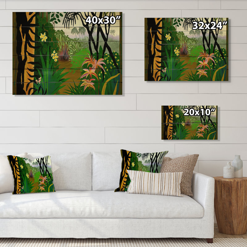 «Blossoming and Vibrant Jungle Flora IV», reproduction sur bois sans cadre, H 24 po x l 32 po x P 1 po