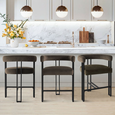 Rienna Set of 3 Mdern 24" Upholstered Velvet Solid back Counter Stool