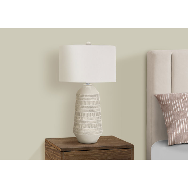 Lighting, H 33 po, lampe de table, abat-jour ivoire / crème, céramique crème, contemporain