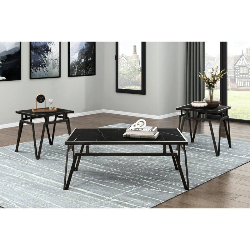 Table d'appoint 3 pièces: pierre frittée noire et métal pour une touche de modernité