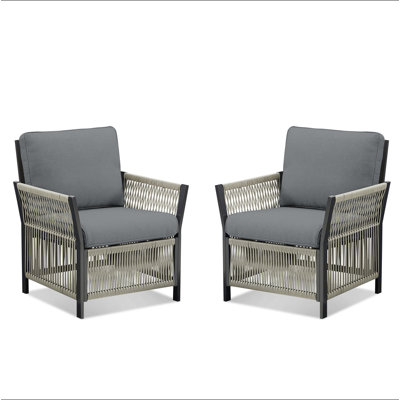 Chaises d'extérieur en osier avec accoudoirs - Ensemble de 2 - 4 "coussins en éponge haute densité, housses en oléfine