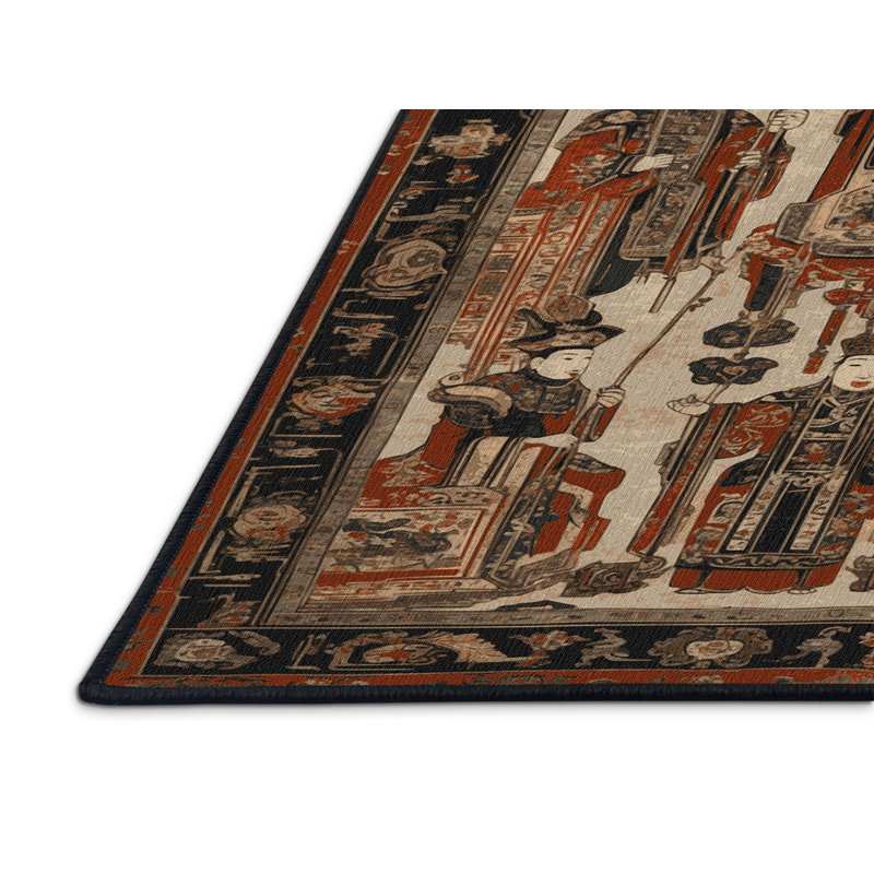 Tapis art déco brun lavable à la machine, Rond 7 pi