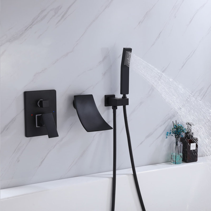 1 Handle Wall Waterfall Faucet with Diverter, Matte Black