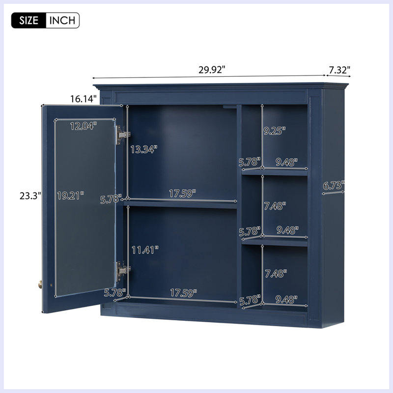 Armoire de rangement murale moderne avec miroir, Bleu