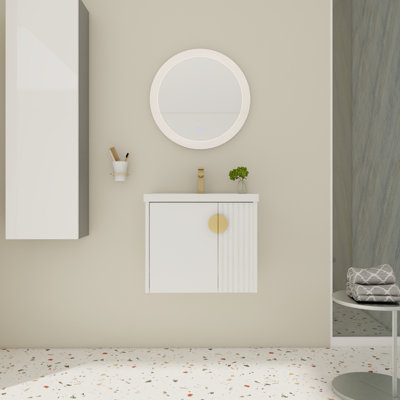 24 Inch Bathroom Vanity - With Sink, Delightful, Modern For Small Baths Sink Wall Mounted Spaces Soft Close Doors &