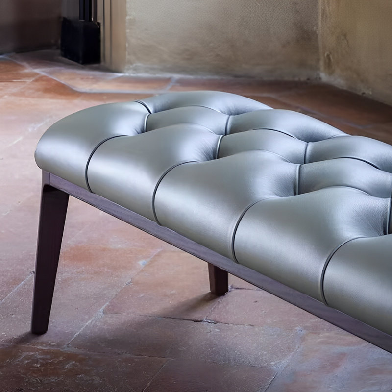 Banc rembourré en similicuir New China, Gris ardoise, Noir