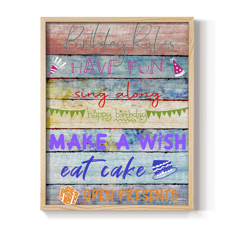 «Birthday Rules», reproduction encadrée - bois massif, H 11 po x l 9 po