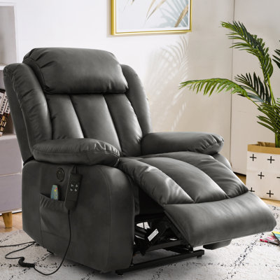 Breathable Leather Dual Motor Assist Power Lift Recliner Chair With Heating And Massage, Lay Flat Power Recliner For The Elderly