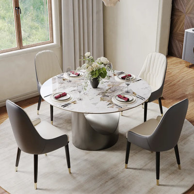 Modern Sintered Stone Round Dining Table With Pedestal Base
