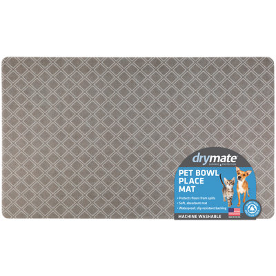 Pet Bowl Placemat, Dog & Cat Food Feeding Mat - Absorbent Fabric, Waterproof Backing, Slip-Resistant, Machine Washable (Taupe Diamond Squares) (12” x 20”) (USA Made)