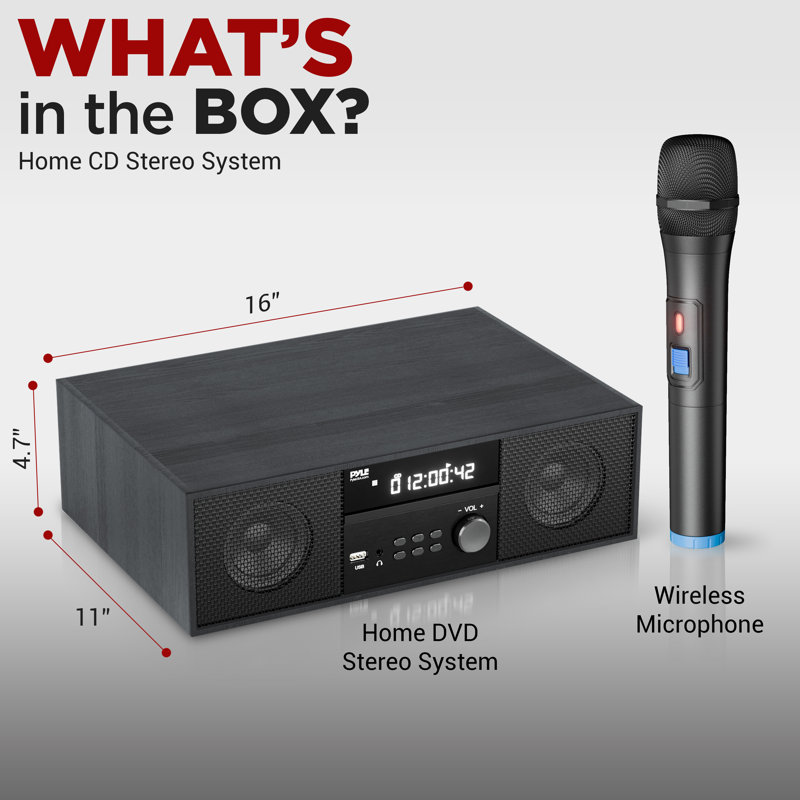 Chaîne stéréo pour disque domestique avec microphone sans fil, Gris et argent