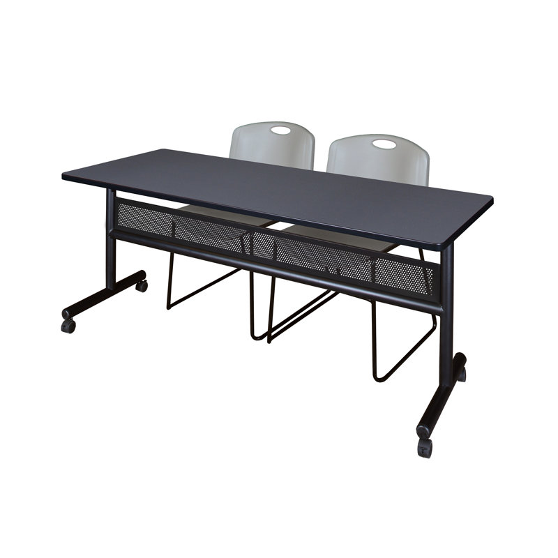 Nevjana Flip-Top Privacy Nesting Table, 2 Zeng Stack Chairs, Black, Gray, 29" H x 60" L x 24" W