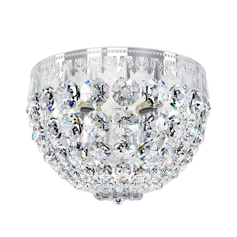 Petit Crystal 5 Light 12in x 6.5in Flush Mount in Polished Gold with Clear Radiance Crystals, Clear Optic, Silver, 3 Lights