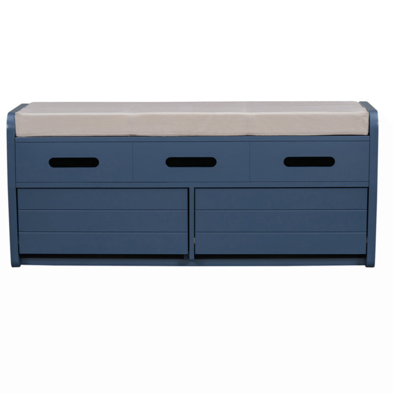 Rustic Storage Bench With 2 Drawers, Hidden Storage Space, And 3 False Drawers At The Top, Shoe Bench, Navy