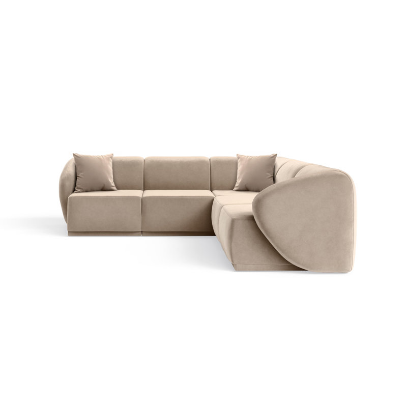 5 Seater Velvet Sofa & Chaise, Warm Beige Velvet
