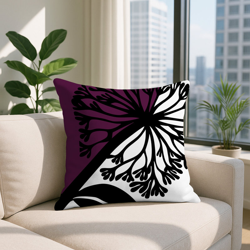 Oreiller carré réversible intérieur / extérieur Aldy, Mauve, Carré 19 po