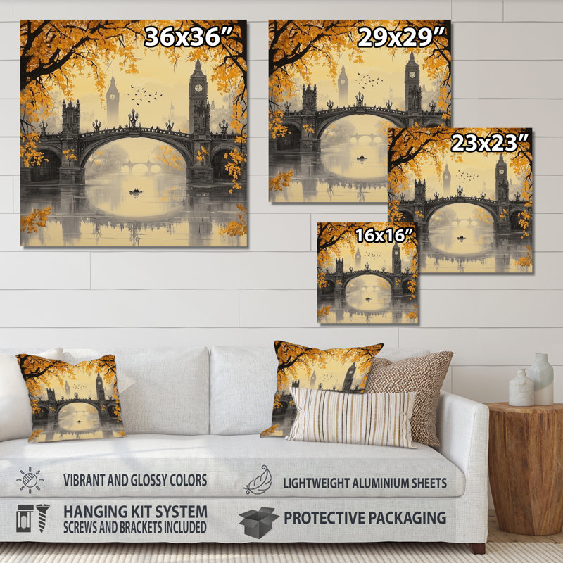 «The London Bridge In Autumn II», Royaume-Uni, impression sur métal, H 29 po x l 29 po